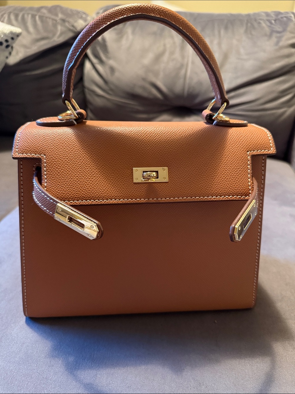 Women’s Structured Top-Handle Bag in Brown with Gold Hardware